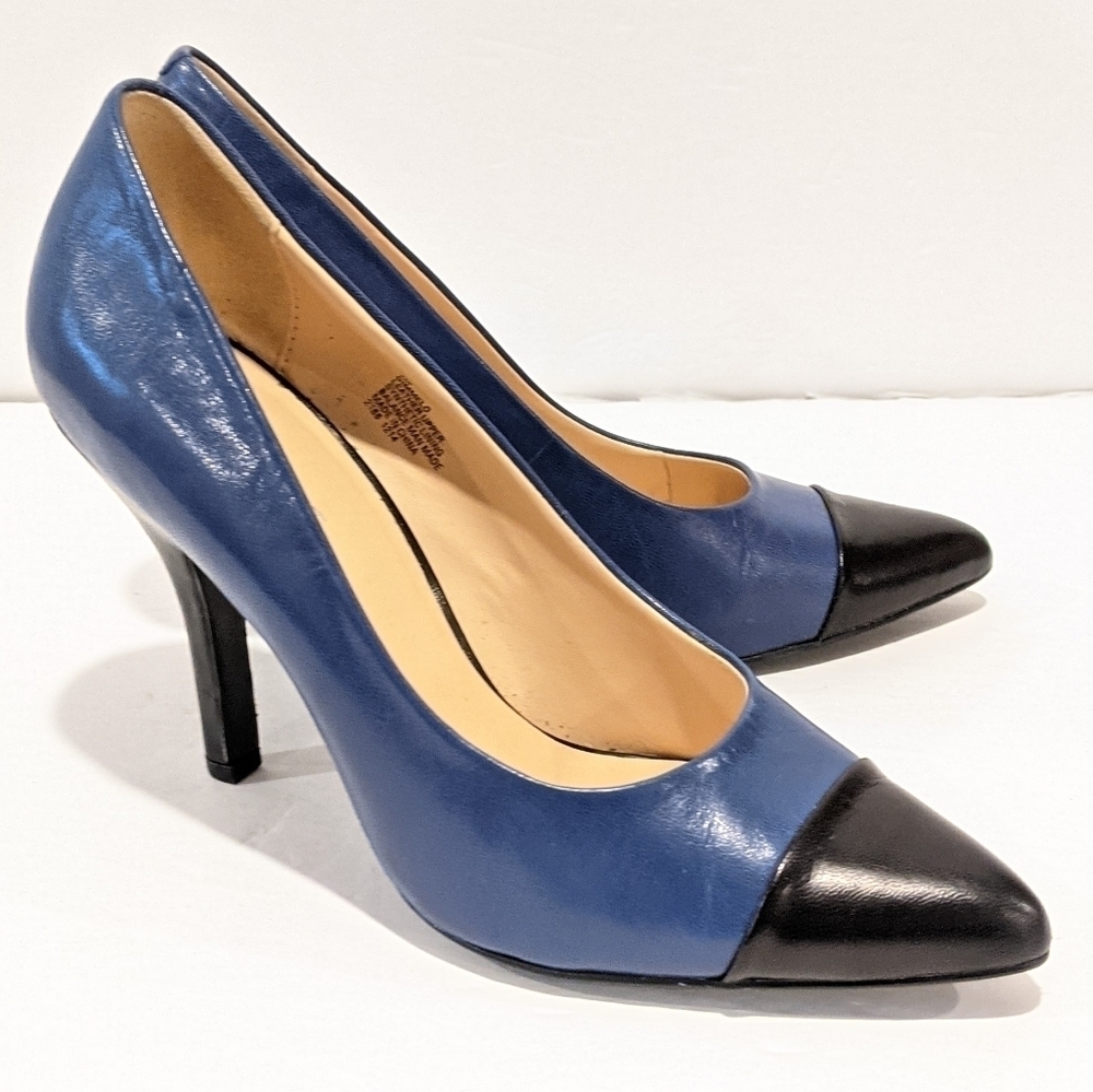 Nine West Blue And Black Leather Heels Size 7 Gimmelo